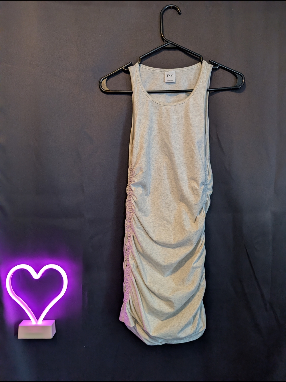 Tna Light Gray Ruched Tank Dress Scoop Neck Casual Midi Layering Thick Straps